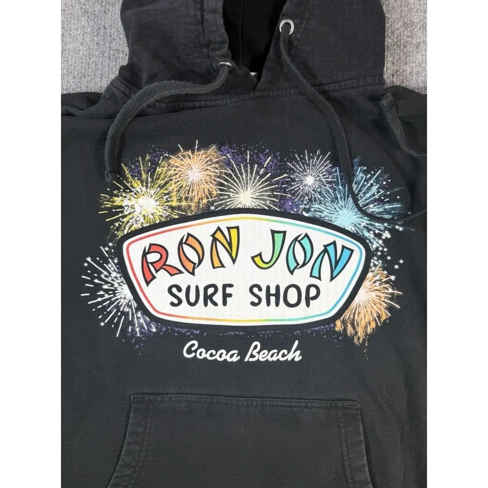 Ron Jon Surf Shop Hoodie Cocoa Beach Black Fireworks Graphic Pullover Size M
